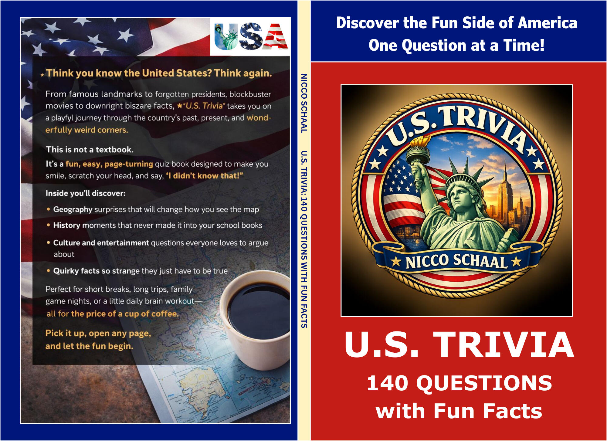 U.S. TRIVIA Book cover for U.S. Trivia by Nicco Schaal.